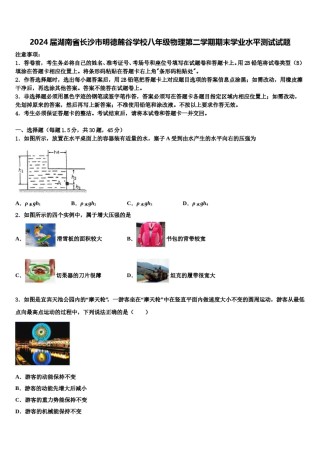 2024届湖南省长沙市明德麓谷学校八年级物理第二学期期末学业水平测试试题含解析.doc