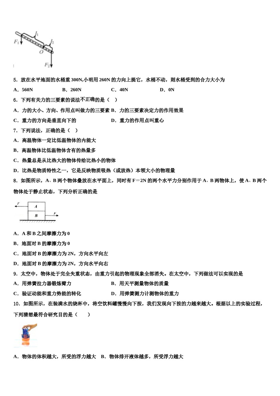 2024届湖南省长沙市湖南师大附中联考八下物理期末综合测试模拟试题含解析.doc_第2页