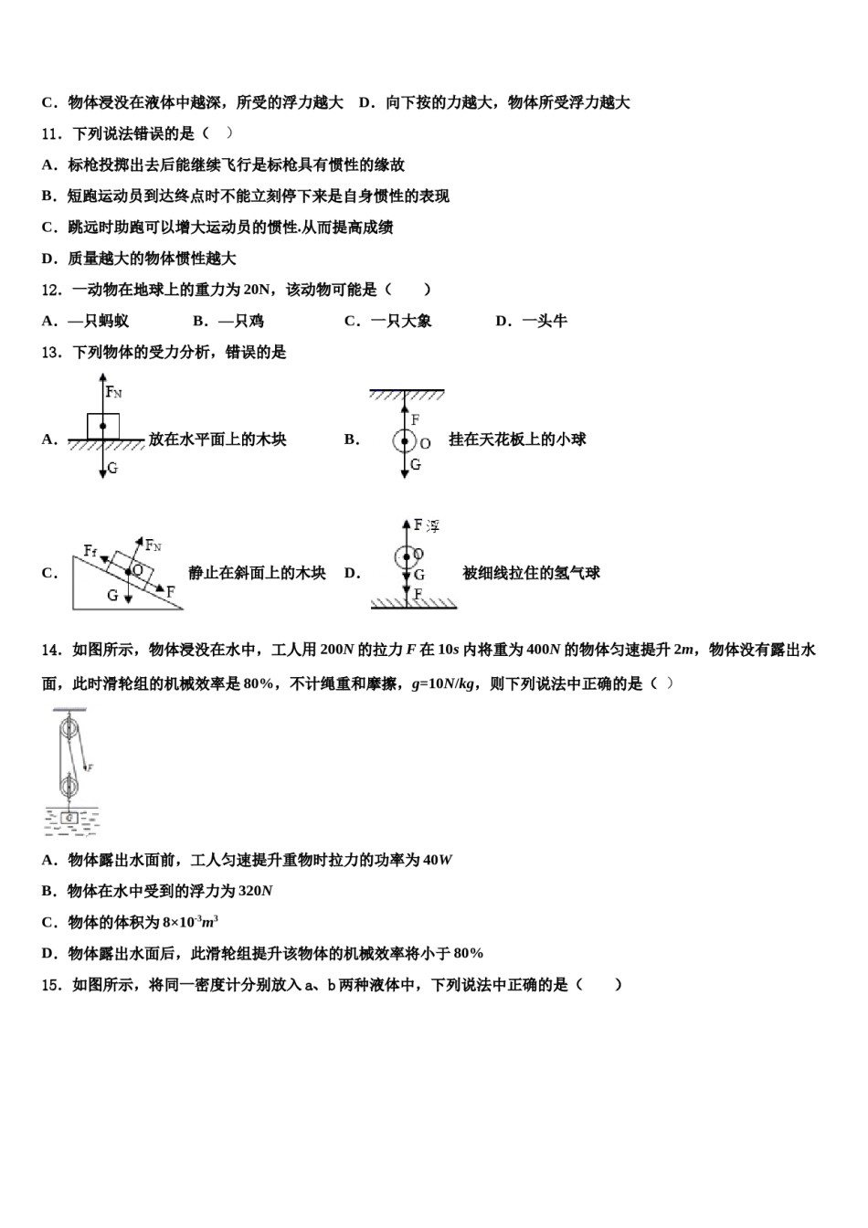2024届湖南省长沙市湖南师大附中联考八下物理期末综合测试模拟试题含解析.doc_第3页
