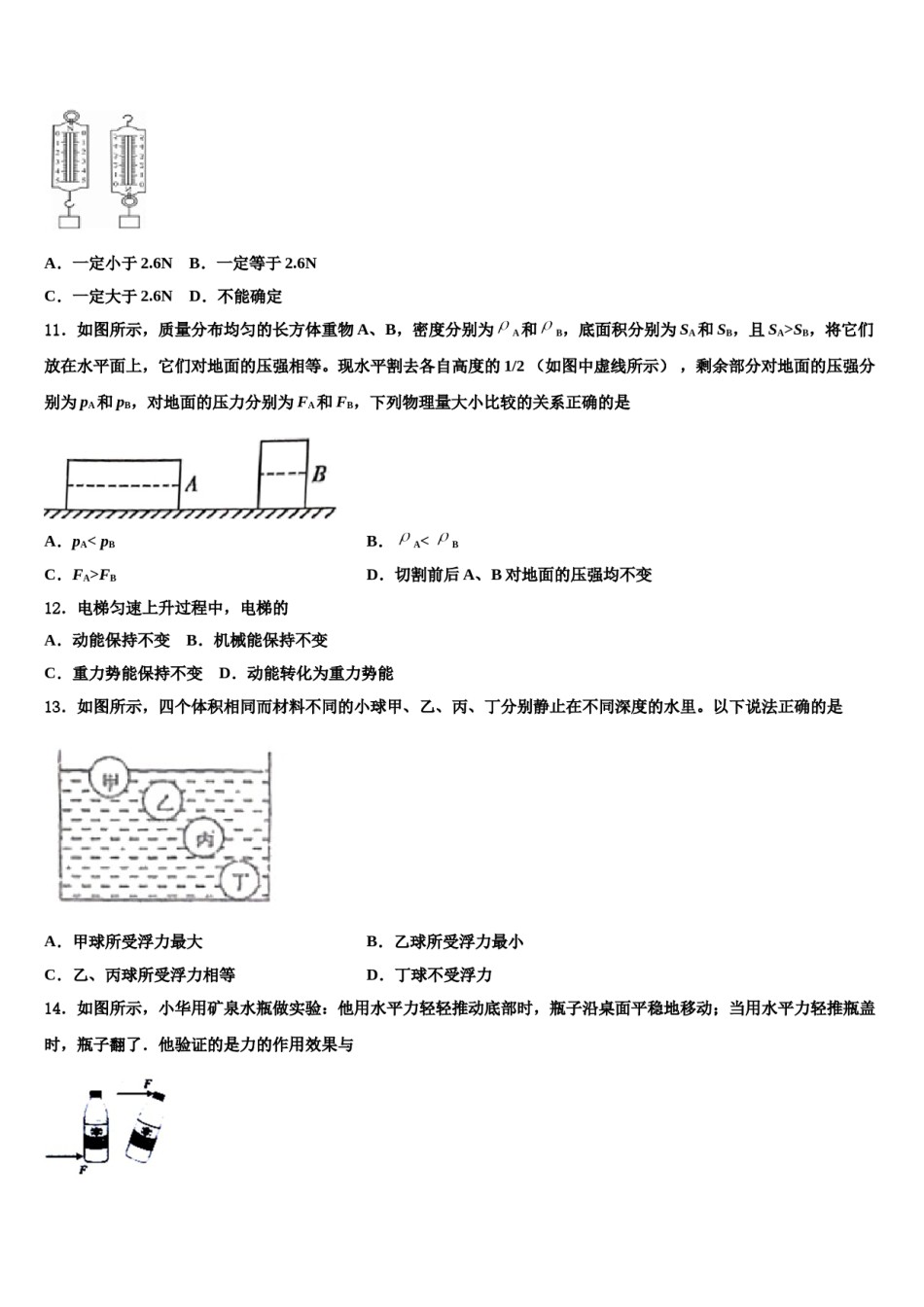 2024届湖南省长沙市长雅中学八年级物理第二学期期末学业质量监测模拟试题含解析.doc_第3页