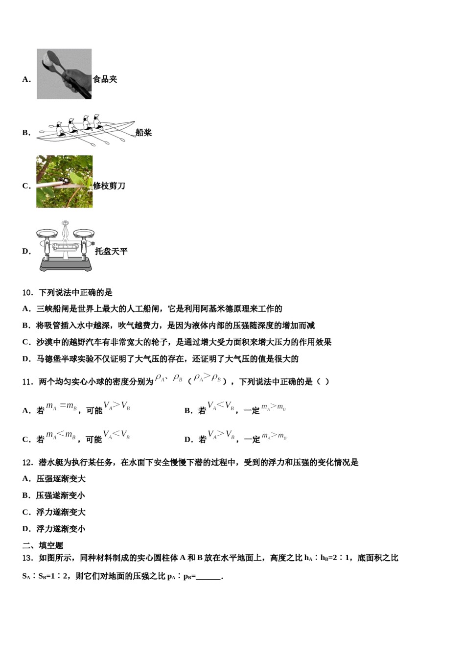 2024届湖南长沙长郡中学八下物理期末考试试题含解析.doc_第3页