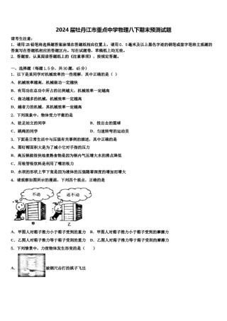 2024届牡丹江市重点中学物理八下期末预测试题含解析.doc