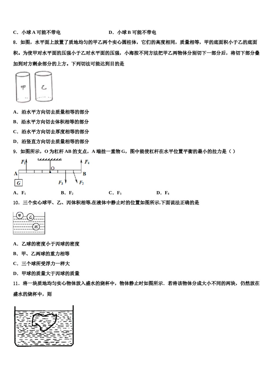 2024届甘南市重点中学八下物理期末统考试题含解析.doc_第3页