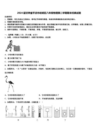 2024届甘肃省平凉市崆峒区八年级物理第二学期期末经典试题含解析.doc