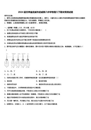 2024届甘肃省武威市武威第八中学物理八下期末预测试题含解析.doc