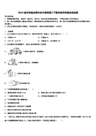 2024届甘肃省白银市会宁县物理八下期末教学质量检测试题含解析.doc