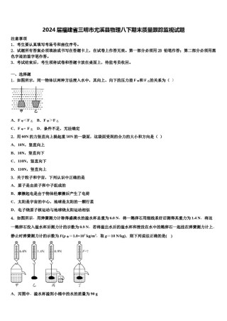 2024届福建省三明市尤溪县物理八下期末质量跟踪监视试题含解析.doc