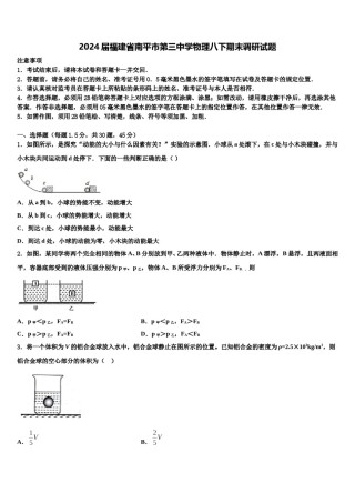 2024届福建省南平市第三中学物理八下期末调研试题含解析.doc