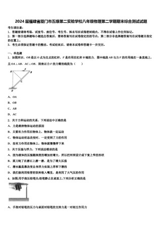 2024届福建省厦门市五缘第二实验学校八年级物理第二学期期末综合测试试题含解析.doc