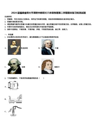 2024届福建省师大平潭附中教研片八年级物理第二学期期末复习检测试题含解析.doc
