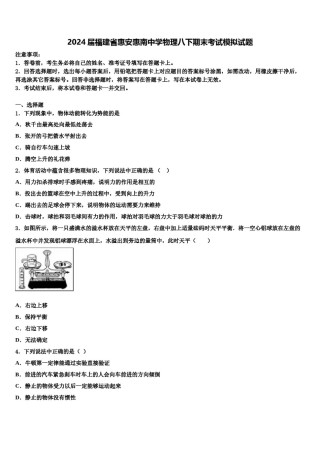 2024届福建省惠安惠南中学物理八下期末考试模拟试题含解析.doc