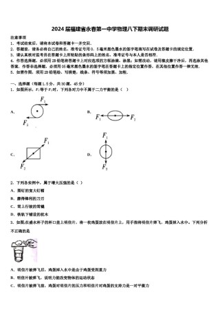 2024届福建省永春第一中学物理八下期末调研试题含解析.doc
