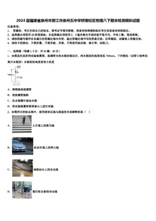 2024届福建省泉州市晋江市泉州五中学桥南校区物理八下期末检测模拟试题含解析.doc