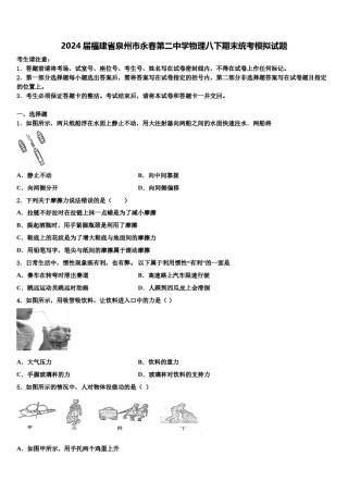 2024届福建省泉州市永春第二中学物理八下期末统考模拟试题含解析.doc