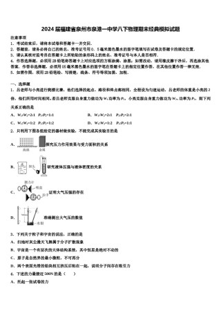 2024届福建省泉州市泉港一中学八下物理期末经典模拟试题含解析.doc