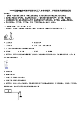 2024届福建省泉州市鲤城区北片区八年级物理第二学期期末质量检测试题含解析.doc