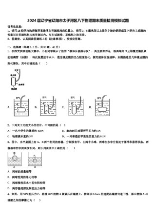 2024届辽宁省辽阳市太子河区八下物理期末质量检测模拟试题含解析.doc