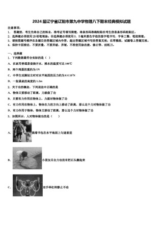 2024届辽宁省辽阳市第九中学物理八下期末经典模拟试题含解析.doc