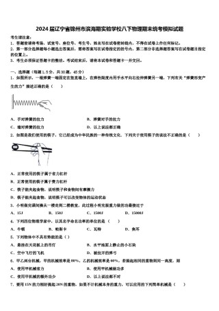 2024届辽宁省锦州市滨海期实验学校八下物理期末统考模拟试题含解析.doc