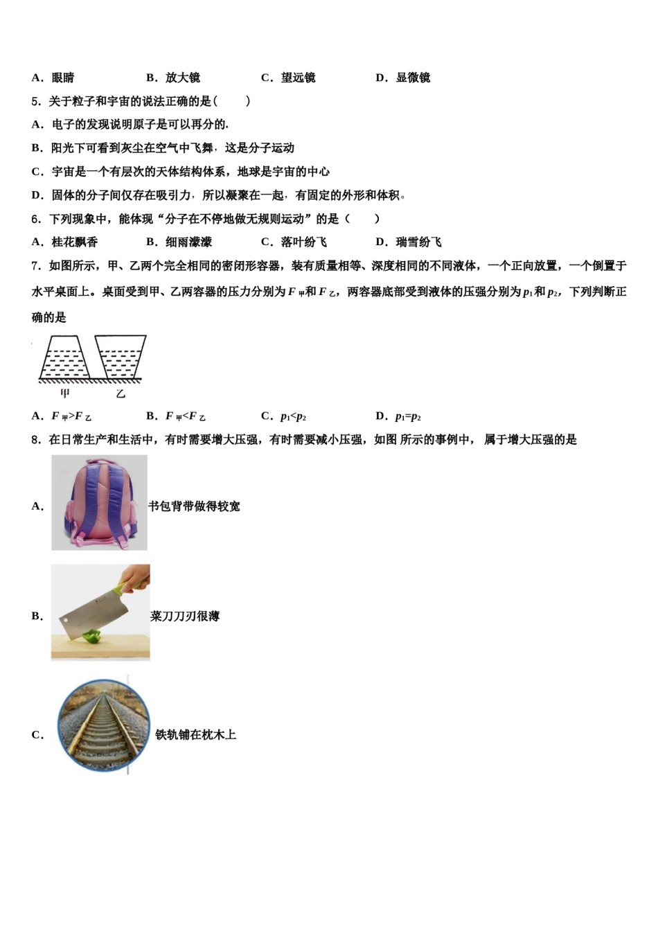2024届重庆八中学物理八下期末统考试题含解析.doc_第2页