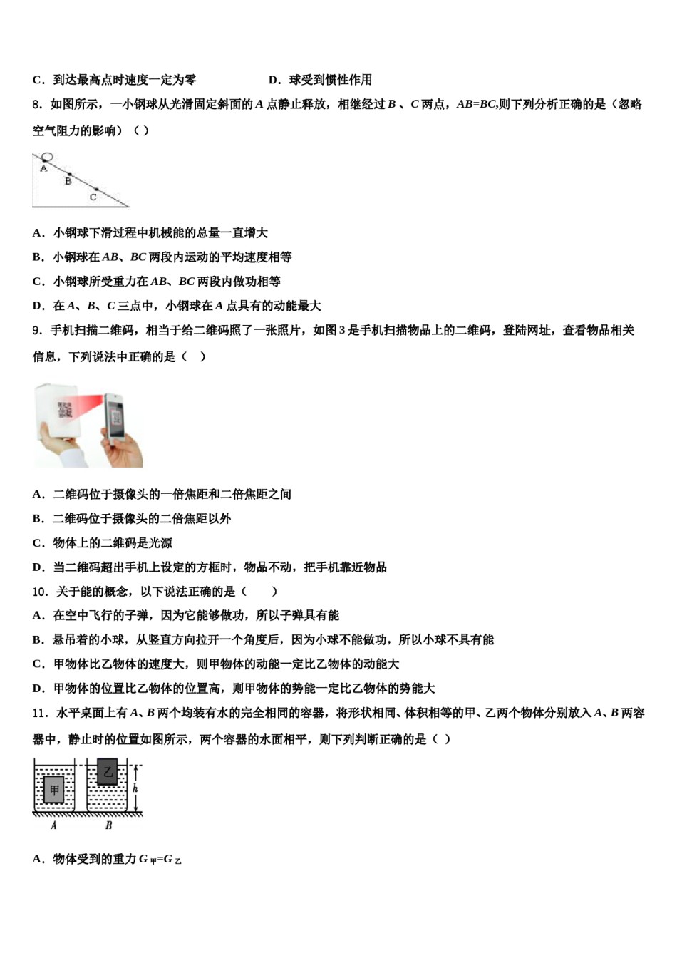 2024届重庆实验学校物理八下期末学业质量监测试题含解析.doc_第3页