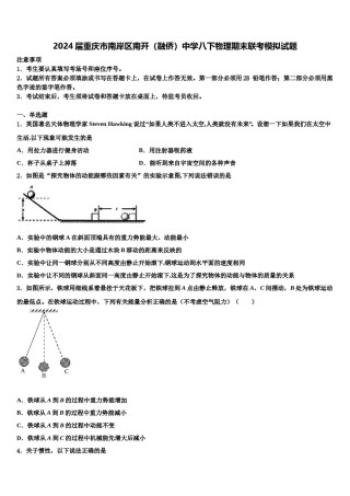 2024届重庆市南岸区南开（融侨）中学八下物理期末联考模拟试题含解析.doc