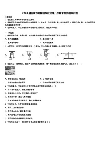 2024届重庆市外国语学校物理八下期末监测模拟试题含解析.doc