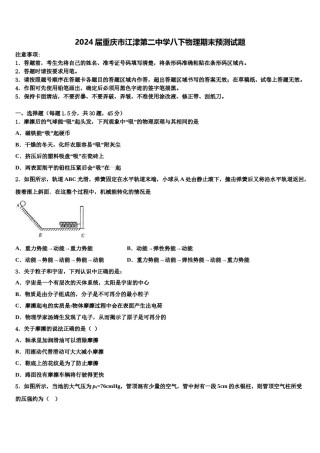 2024届重庆市江津第二中学八下物理期末预测试题含解析.doc