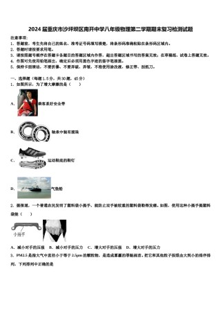 2024届重庆市沙坪坝区南开中学八年级物理第二学期期末复习检测试题含解析.doc