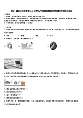 2024届重庆市渝中学区三十中学八年级物理第二学期期末考试模拟试题含解析.doc