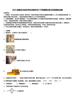 2024届重庆市渝中学区求精中学八下物理期末复习检测模拟试题含解析.doc