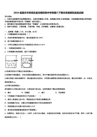 2024届重庆市荣昌区盘龙镇初级中学物理八下期末质量跟踪监视试题含解析.doc