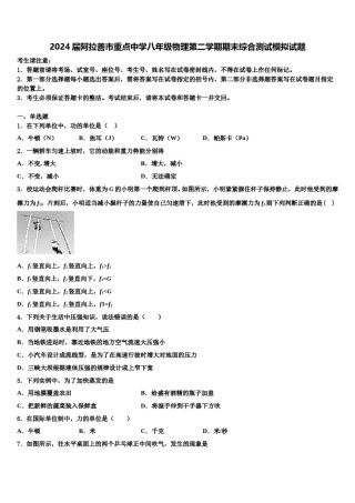 2024届阿拉善市重点中学八年级物理第二学期期末综合测试模拟试题含解析.doc