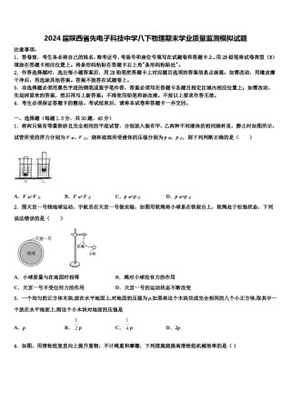 2024届陕西省先电子科技中学八下物理期末学业质量监测模拟试题含解析.doc