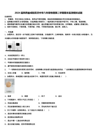 2024届陕西省咸阳百灵中学八年级物理第二学期期末监测模拟试题含解析.doc