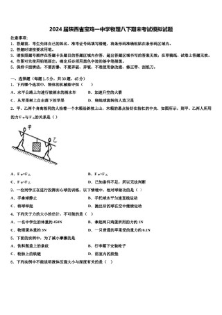 2024届陕西省宝鸡一中学物理八下期末考试模拟试题含解析.doc