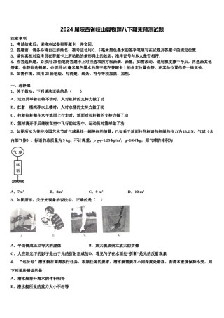 2024届陕西省岐山县物理八下期末预测试题含解析.doc