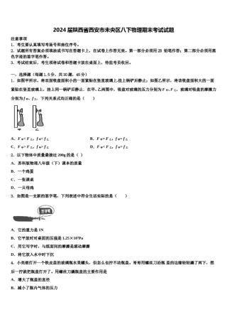 2024届陕西省西安市未央区八下物理期末考试试题含解析.doc