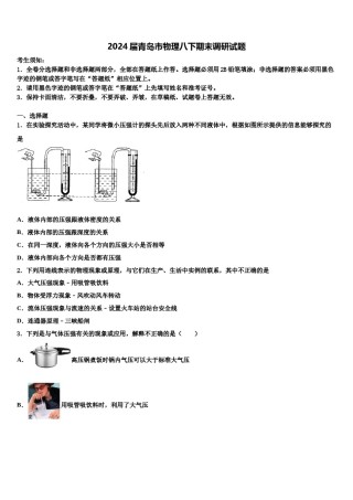 2024届青岛市物理八下期末调研试题含解析.doc
