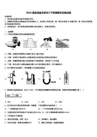2024届青海省玉树市八下物理期末经典试题含解析.doc