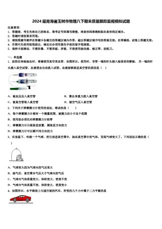 2024届青海省玉树市物理八下期末质量跟踪监视模拟试题含解析.doc