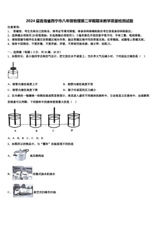 2024届青海省西宁市八年级物理第二学期期末教学质量检测试题含解析.doc