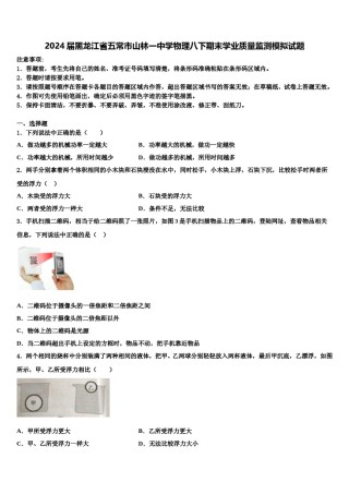 2024届黑龙江省五常市山林一中学物理八下期末学业质量监测模拟试题含解析.doc