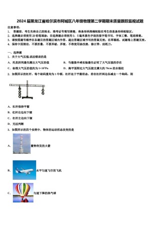 2024届黑龙江省哈尔滨市阿城区八年级物理第二学期期末质量跟踪监视试题含解析.doc