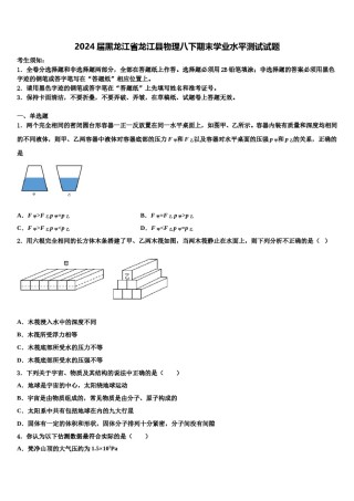 2024届黑龙江省龙江县物理八下期末学业水平测试试题含解析.doc