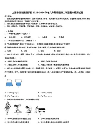 上海市张江集团学校2023-2024学年八年级物理第二学期期末检测试题含解析.doc
