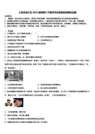 上海市徐汇区2024届物理八下期末学业质量监测模拟试题含解析.doc