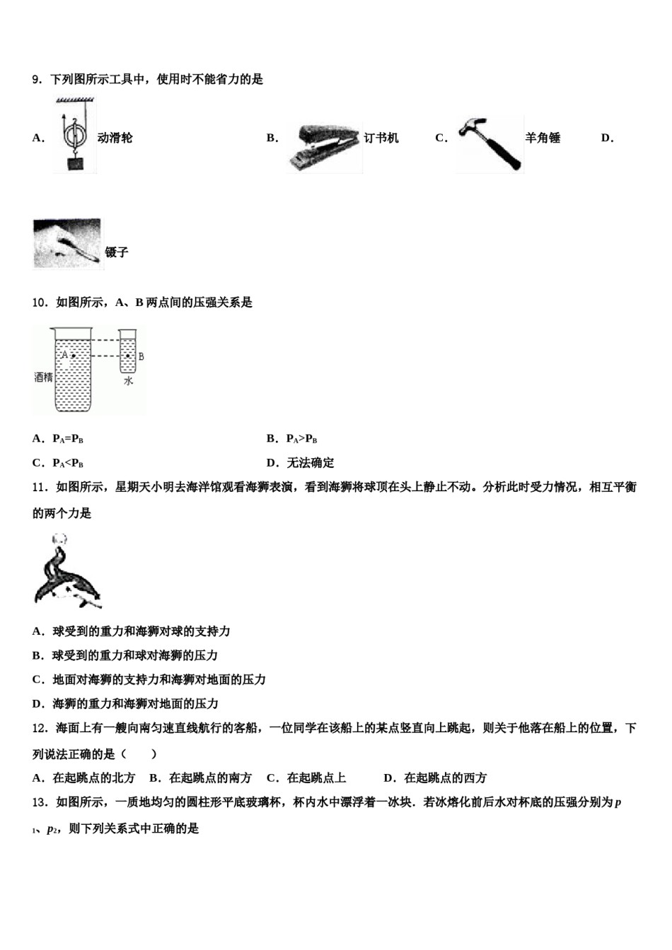 上海市杨浦区上海同济大附属存志学校2023-2024学年八年级物理第二学期期末质量跟踪监视试题含解析.doc_第3页