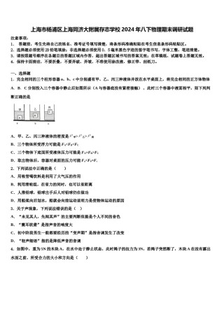上海市杨浦区上海同济大附属存志学校2024年八下物理期末调研试题含解析.doc