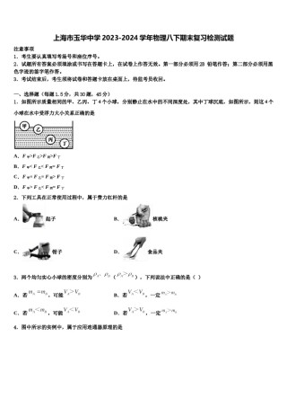 上海市玉华中学2023-2024学年物理八下期末复习检测试题含解析.doc